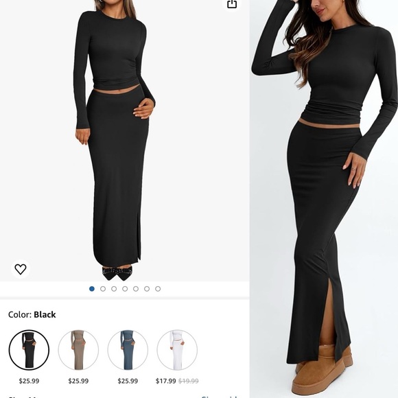 048 Trendy Queen | NWOT Set Black Long‑Sleeve Crop Top & Maxi Skirt (Size M) - Picture 1 of 14
